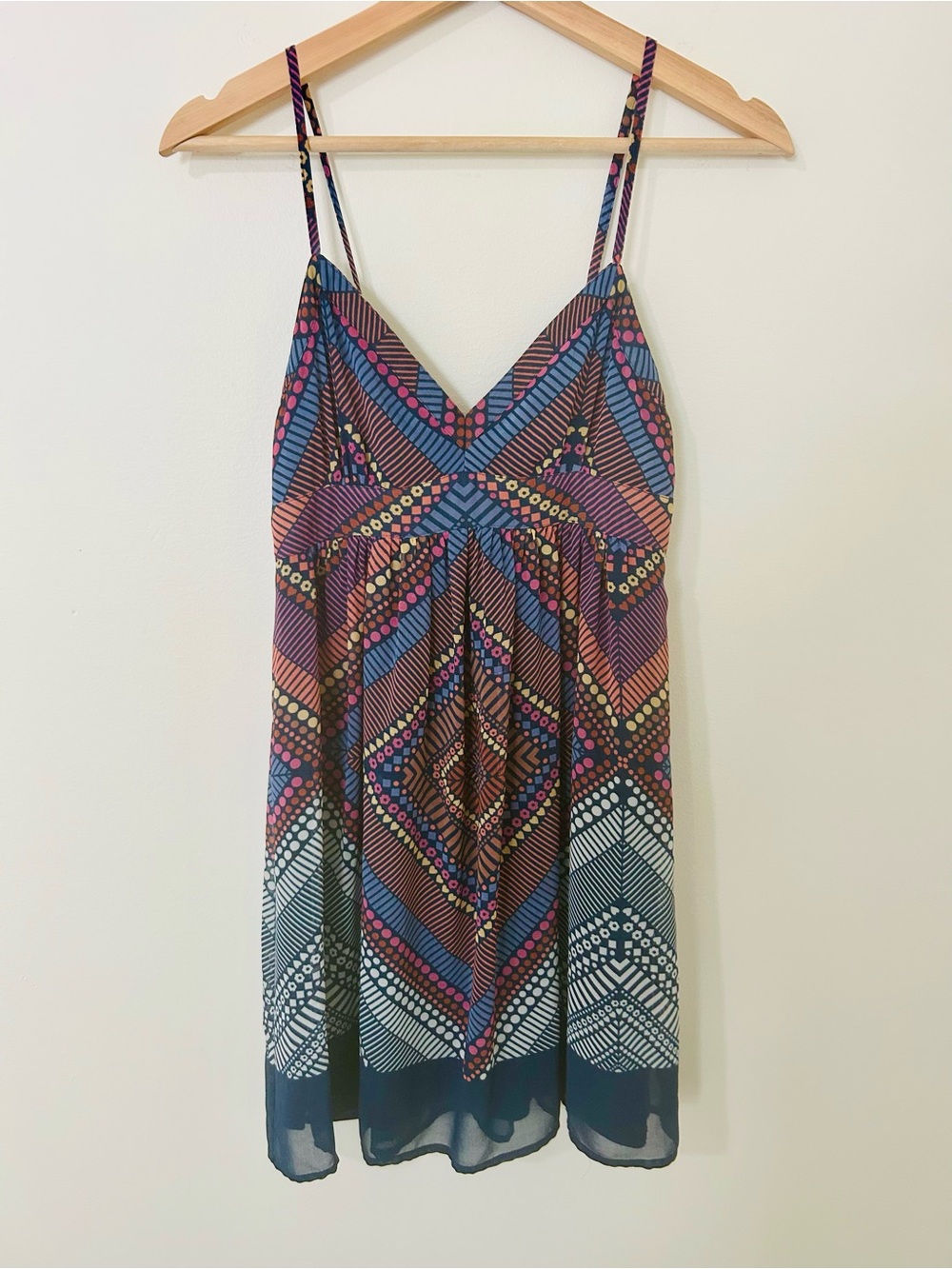 American Eagle Boho Geometric Print Empire Waist Babydoll Mini Dress Sz 00